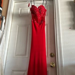 Bright red Prom dress with corset top in great condition
